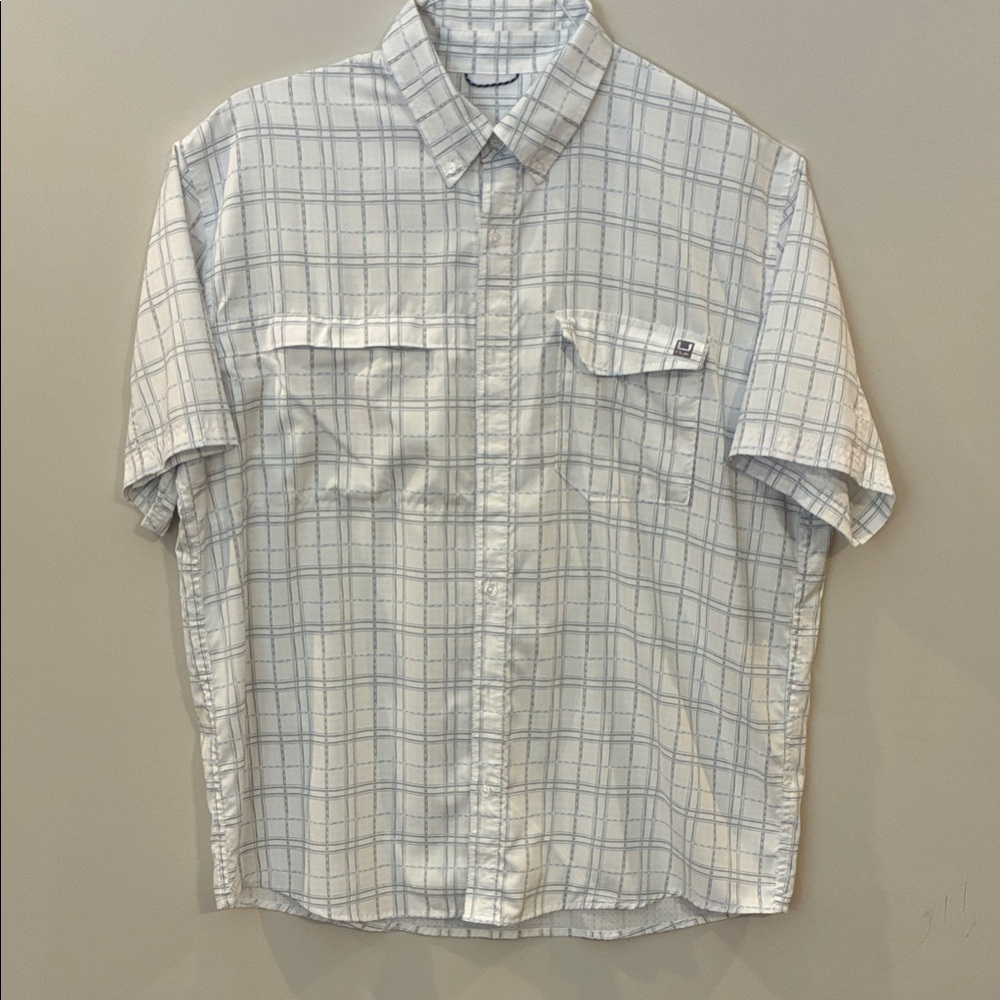 Huk Men's White and Blue Checkered Button-Down Shirt